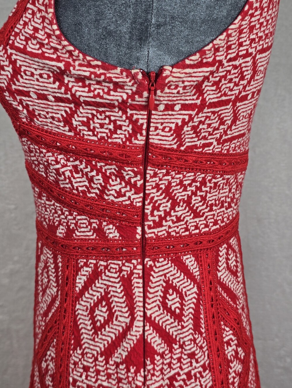 Maeve Emma Geometric Fit-Flare Embroidered Knit Dress Sz.0 Crochet Sleeveless - Picture 5 of 14